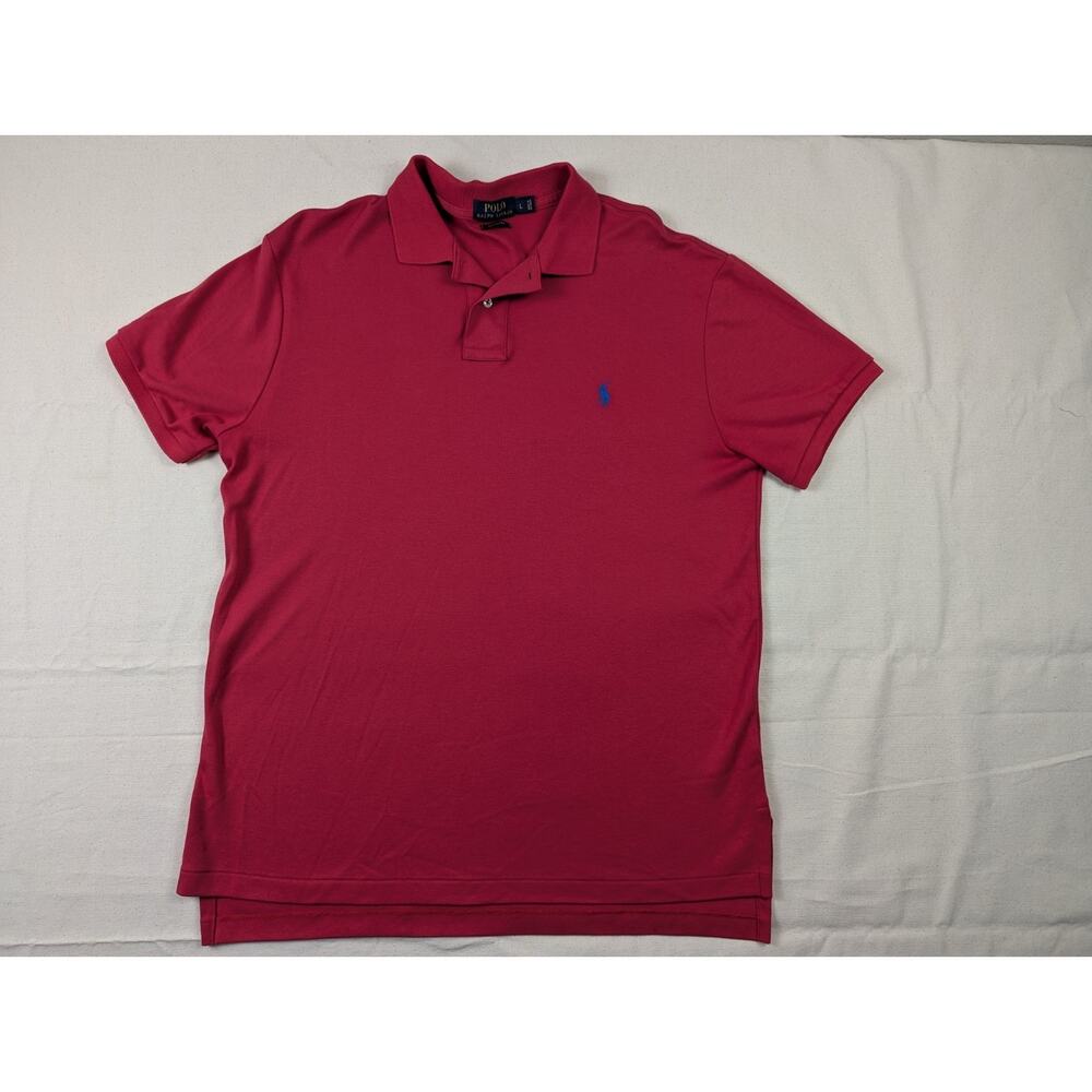 Polo Ralph Lauren Men's Red Polo Shirt Custom Fit Size Large Blue Pony